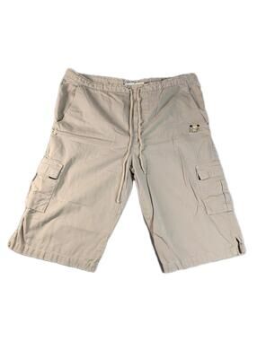 Buggirl Y2K Womens L Beige Wide Leg Long  Cargo Shorts Streetwear Oversized Emo